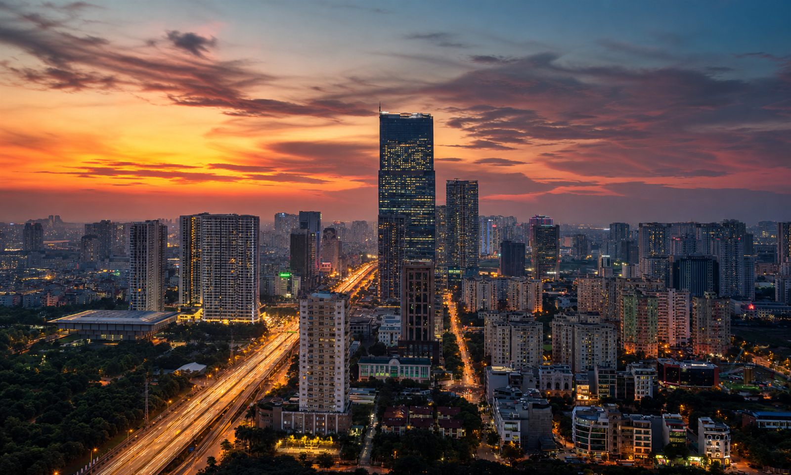 Hanoi skyline at dusk for Vietnam filming and production support